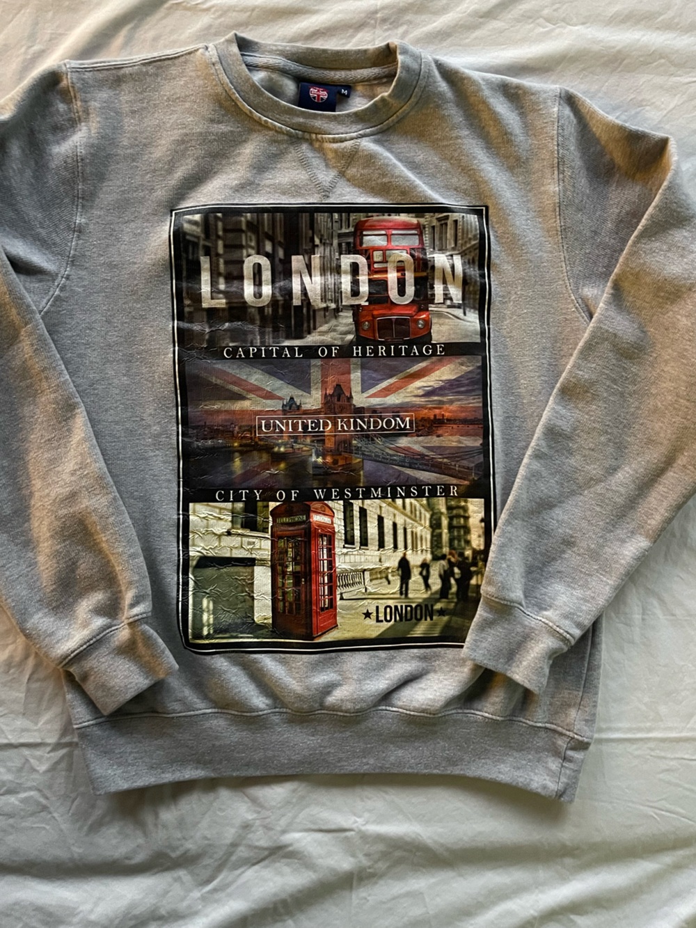 London Graphic Grey Crew Sweatshirt with Red Accents